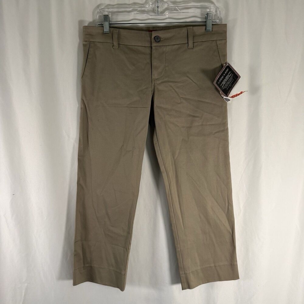 New Dickies Girls Khaki Pants Juniors 5 Flat Front Pockets Straight Leg Cropped
